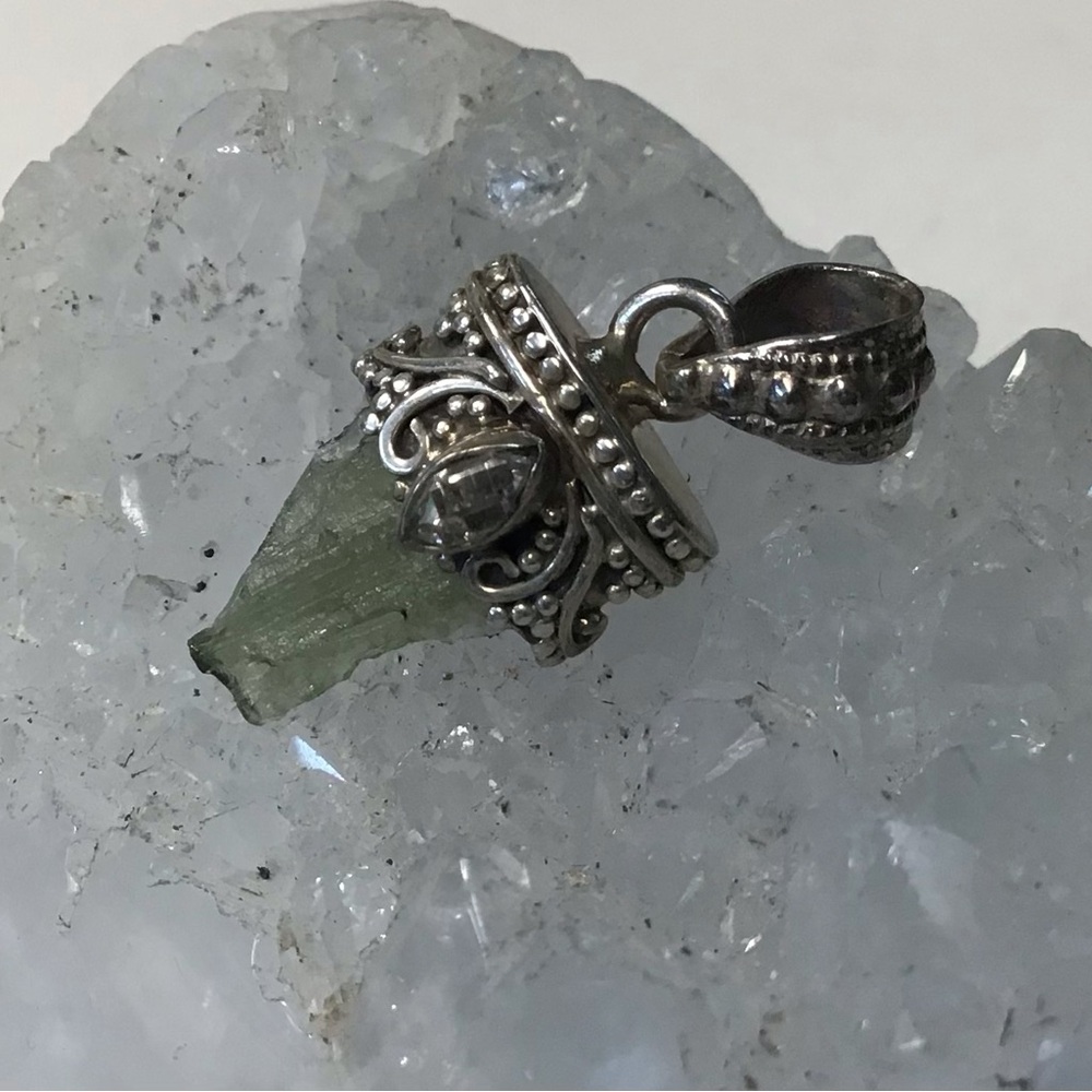 Sterling Moldavite & Herkimer Pendant - Picture 5 of 5